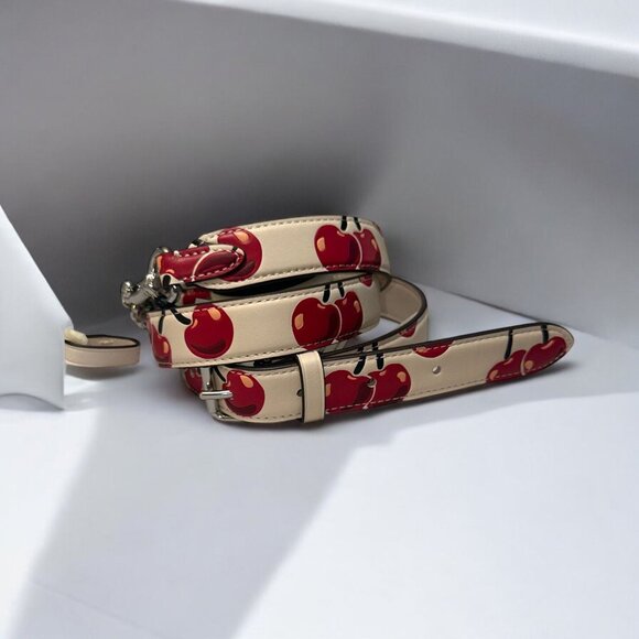 Coach Purse Strap Bone Leather Nickel Cherry Print Reversible Crossbody Strap - Picture 1 of 6